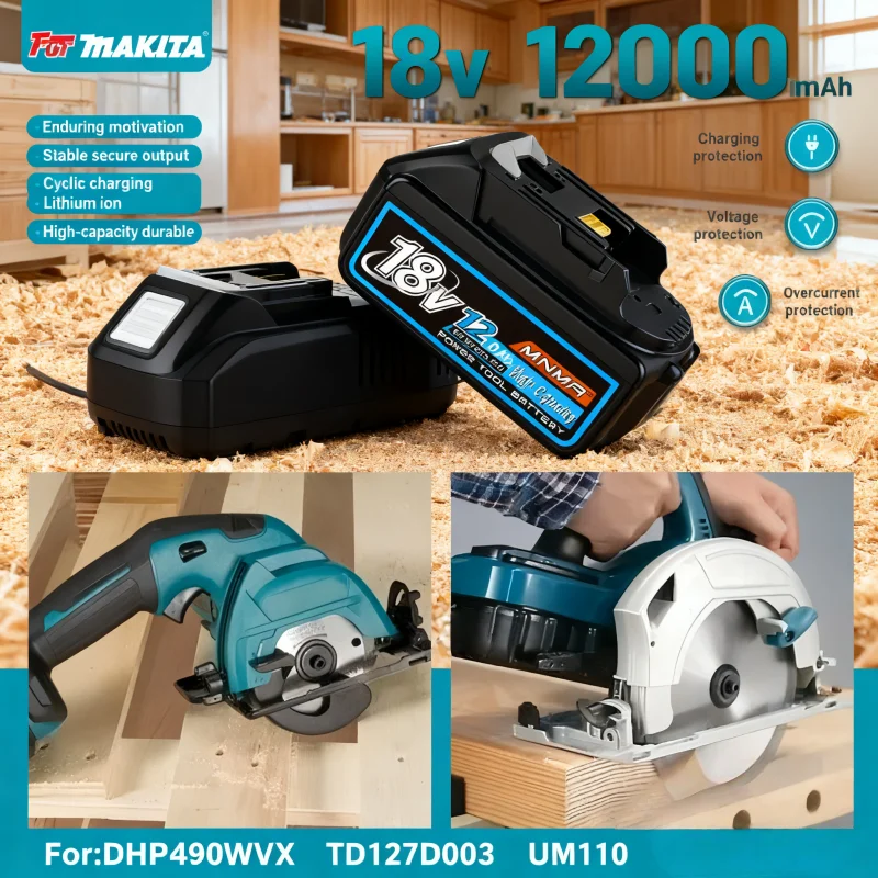 Genuin 12.0Ah 18V Cycling charging Lithium-Ion for MAKITA Electric tool for DGA404 DDF487 DTW700C BL1860B BL1850B & More 
Genuin 12.0Ah 18V Cycling charging Lithium-Ion for MAKITA Electric tool for DGA404 DDF487 DTW700C BL1860B BL1850B & More