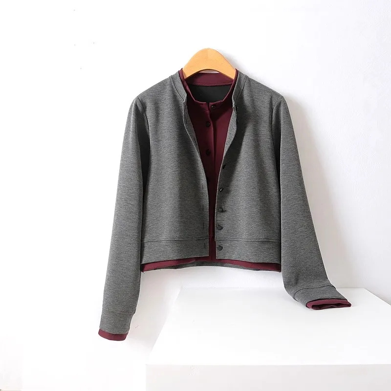 Autumn Winter Color Matching Fake Two Pieces Design Blocked Single Breasted Cardigan Jackets O Neck Baseball Short Tops T1065
Autumn Winter Color Matching Fake Two Pieces Design Blocked Single Breasted Cardigan Jackets O Neck Baseball Short Tops T1065
