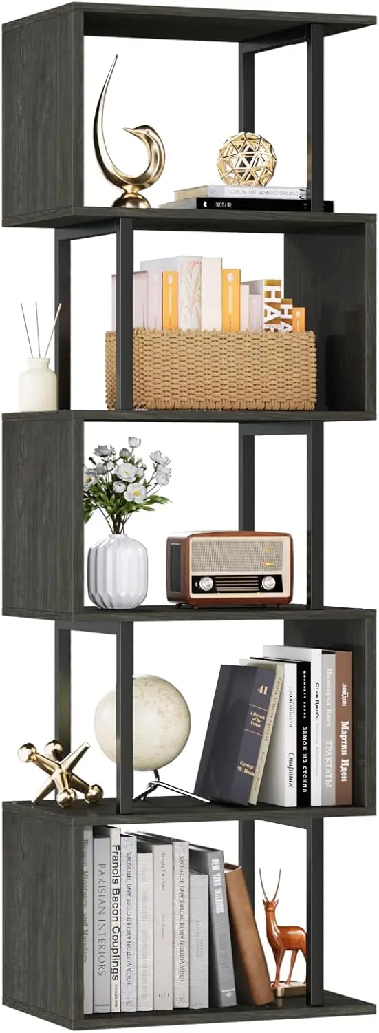 6 Tier Bookshelf Tall Geometric Bookcase, S-Shaped Industrial Display Standing Shelf, Metal and Wood Decorative Storage Room
6 Tier Bookshelf Tall Geometric Bookcase, S-Shaped Industrial Display Standing Shelf, Metal and Wood Decorative Storage Room