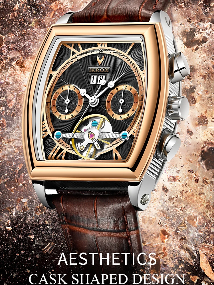 SKROX Original Designer Luxury Tonneau Tourbillon Calendar Automatic Movement Business Man Watch Leather Steel Mechanical Clock
SKROX Original Designer Luxury Tonneau Tourbillon Calendar Automatic Movement Business Man Watch Leather Steel Mechanical Clock