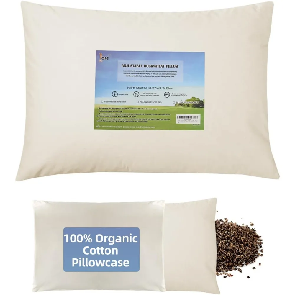 Organic Buckwheat Pillow with Adjustable Height & Cotton Case - Cervical Support for Cool Sleep, 20x26 Inches
Organic Buckwheat Pillow with Adjustable Height & Cotton Case - Cervical Support for Cool Sleep, 20x26 Inches