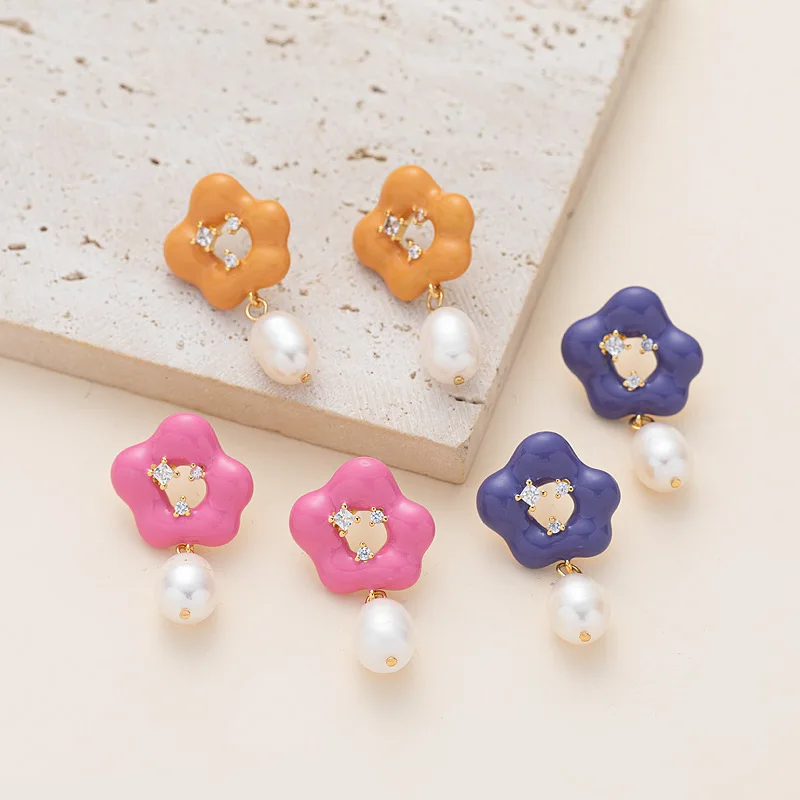 New Trendy Fashion Cute Sweet Enamel Flower, Clear Cubic Zircon, Natural Pearl Dangle Stud Earrings for Women, Multicolor Flower
New Trendy Fashion Cute Sweet Enamel Flower, Clear Cubic Zircon, Natural Pearl Dangle Stud Earrings for Women, Multicolor Flower