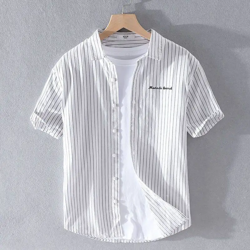 Loose Men's Short Sleeve Shirt Summer Youth Trendy Half Sleeve Embroidered Stripes Breathable Ice Silk Polyester Casual Shirt
Loose Men's Short Sleeve Shirt Summer Youth Trendy Half Sleeve Embroidered Stripes Breathable Ice Silk Polyester Casual Shirt