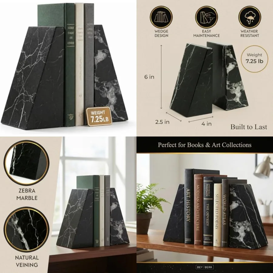 Whitney Zebra Marble Bookends,Set of 2,4" x 2.5" x 6" Heavy Wedge Book Ends for Desk, Shelf, or Office
Whitney Zebra Marble Bookends,Set of 2,4" x 2.5" x 6" Heavy Wedge Book Ends for Desk, Shelf, or Office