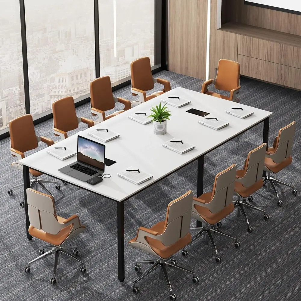Large 94.5x48 Meeting Table for 8-10 People, Metal Edge, Cable Grommets, White Boardroom Desk
Large 94.5x48 Meeting Table for 8-10 People, Metal Edge, Cable Grommets, White Boardroom Desk