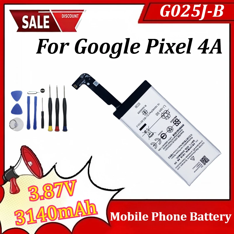 G025J-B 3.87V 3140mAh Replacement Battery for Google Pixel 4A Mobile Phone Battery +Tools
G025J-B 3.87V 3140mAh Replacement Battery for Google Pixel 4A Mobile Phone Battery +Tools