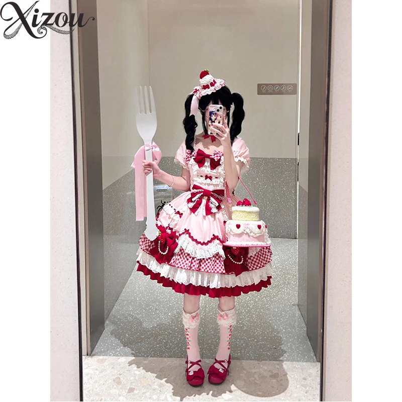 2025 Pink Strawberry Lolita OP Dress Sweet Kawaii Tutu Cake Japanese Princess Bow Lace Plaid Splicing Victorian Puff Sleeve
2025 Pink Strawberry Lolita OP Dress Sweet Kawaii Tutu Cake Japanese Princess Bow Lace Plaid Splicing Victorian Puff Sleeve