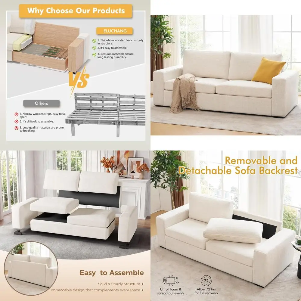 3 Seater Natural Linen Deep Seat Sofa with Upholstered Cushion & Removable Cover, Comfortable for Small Spaces, Beige
3 Seater Natural Linen Deep Seat Sofa with Upholstered Cushion & Removable Cover, Comfortable for Small Spaces, Beige