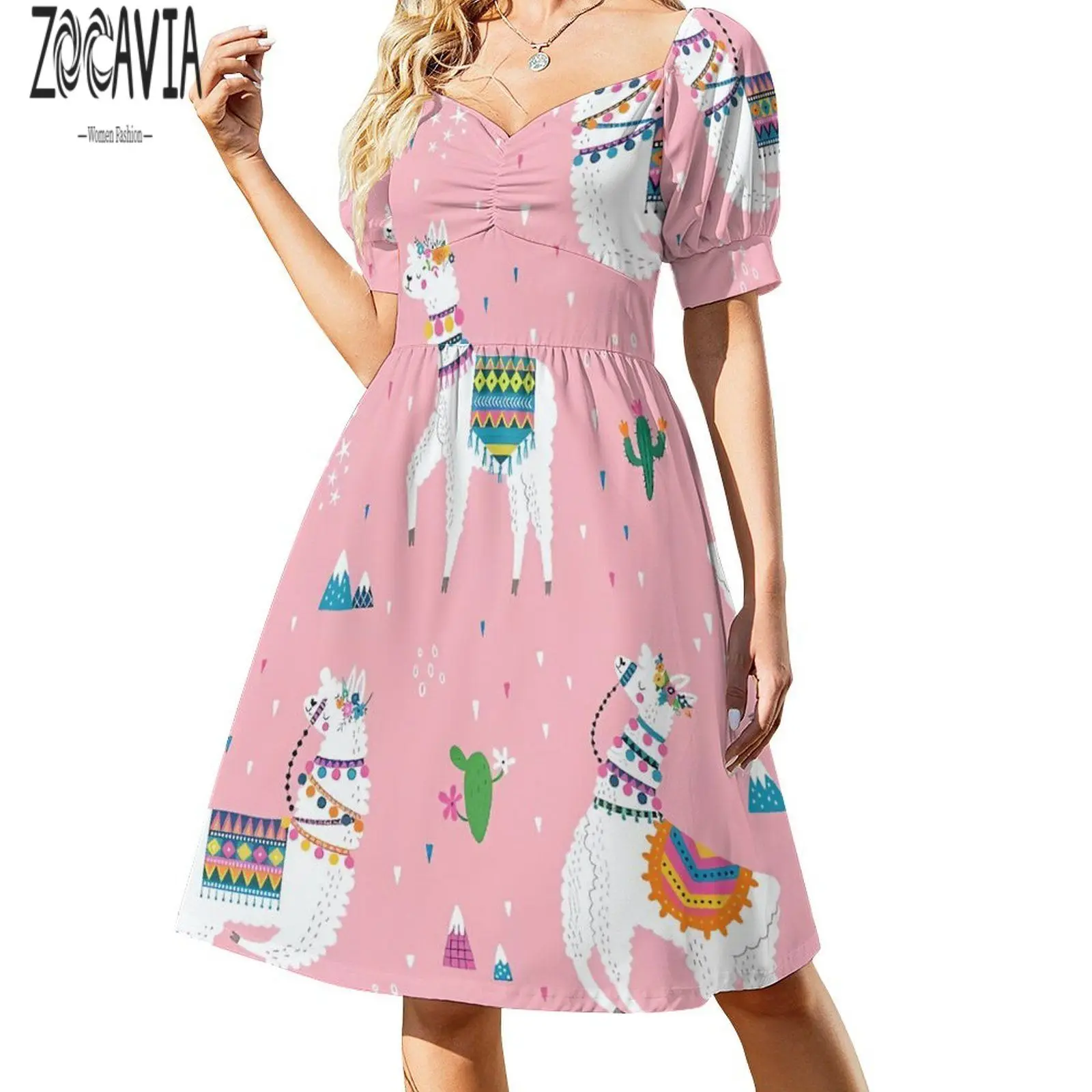 Fresh Style Short Sleeved V-neck Alpaca Pattern Casual Fashion Daily Shopping Banquet Women's Mid Length Slim Fitting Dress
Fresh Style Short Sleeved V-neck Alpaca Pattern Casual Fashion Daily Shopping Banquet Women's Mid Length Slim Fitting Dress
