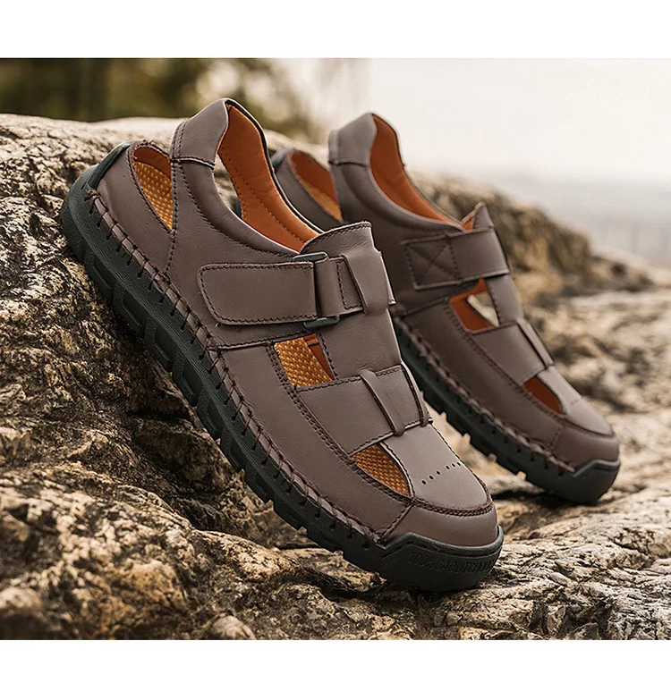 Mens Sandals Hand Sewn Hollow Breathable Comfortable Summer Casual Shoes City Daily Commuting Classic Leather Walking Sandals
Mens Sandals Hand Sewn Hollow Breathable Comfortable Summer Casual Shoes City Daily Commuting Classic Leather Walking Sandals