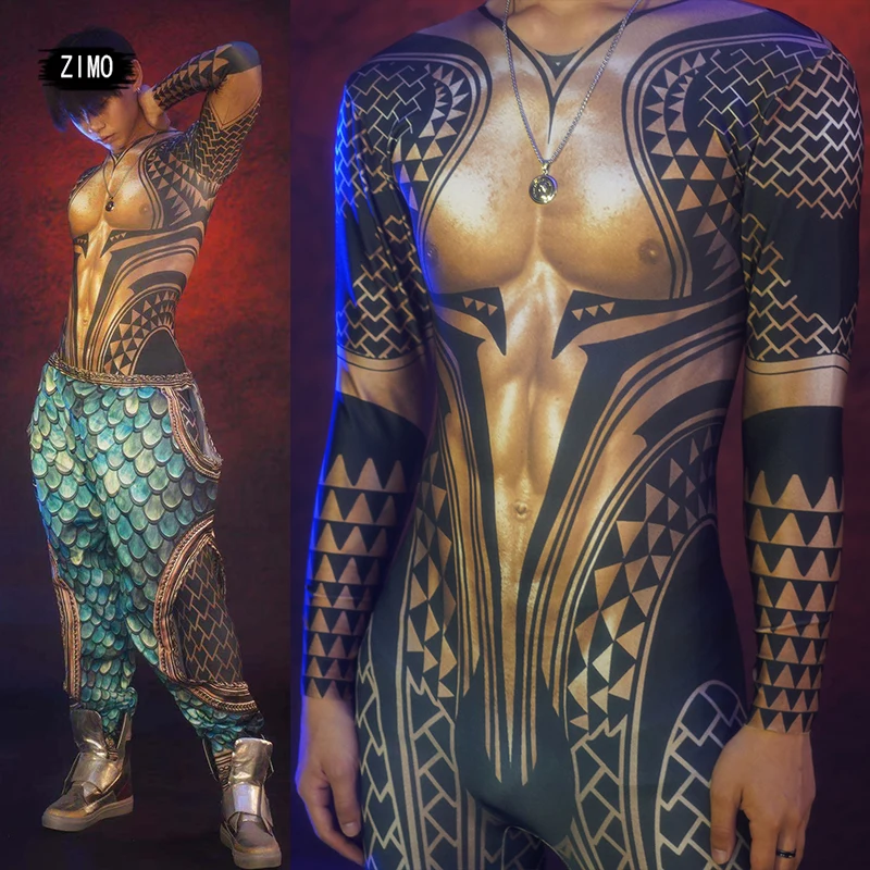 fashion print tattoo two piece man jumpsuits long sleeve Blue pants sexy party bar DS club outfits stage performance Celebrate
fashion print tattoo two piece man jumpsuits long sleeve Blue pants sexy party bar DS club outfits stage performance Celebrate