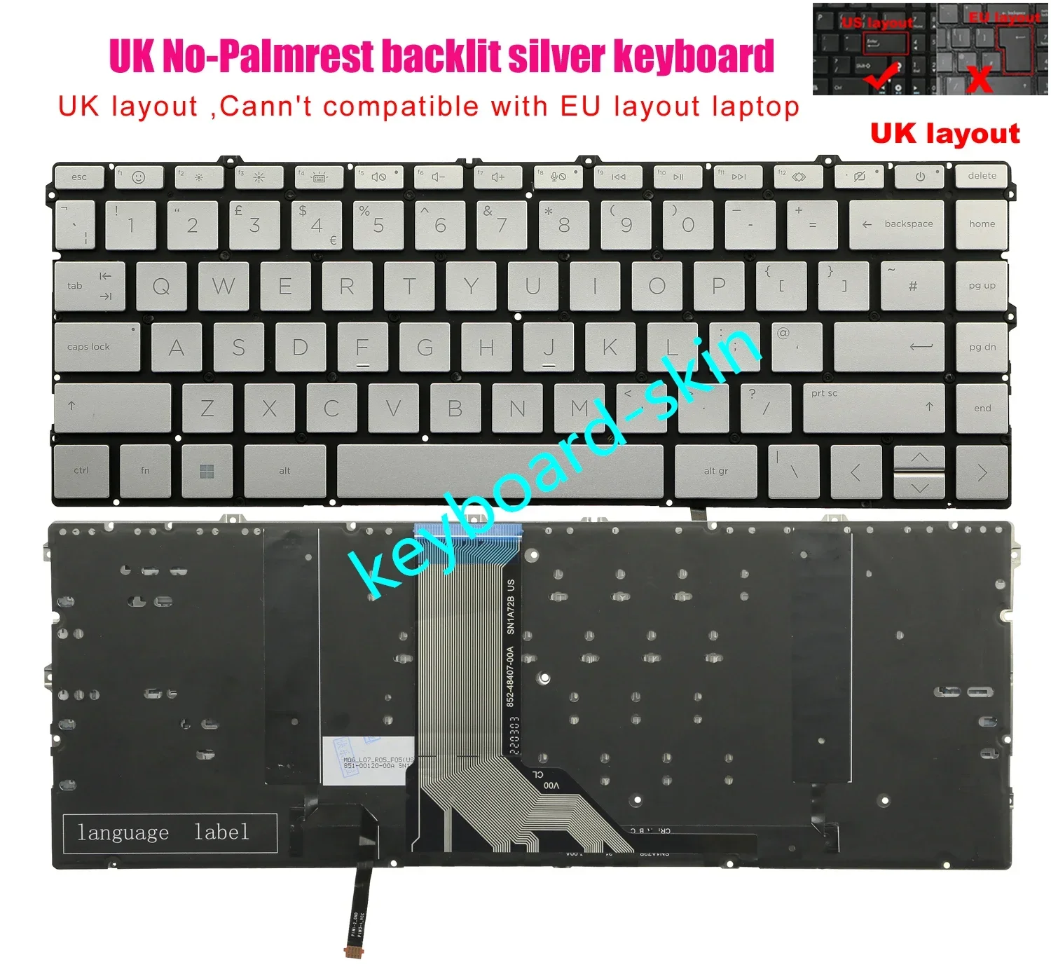 Клавиатура с серебряной подсветкой для Великобритании/ГБ для HP envy 16-H 16-H***** TPN-C159 16-H0010CA 16-H0055CL 16-H1023DX 16-H1047NR 16-h1053dx
Клавиатура с серебряной подсветкой для Великобритании/ГБ для HP envy 16-H 16-H***** TPN-C159 16-H0010CA 16-H0055CL 16-H1023DX 16-H1047NR 16-h1053dx