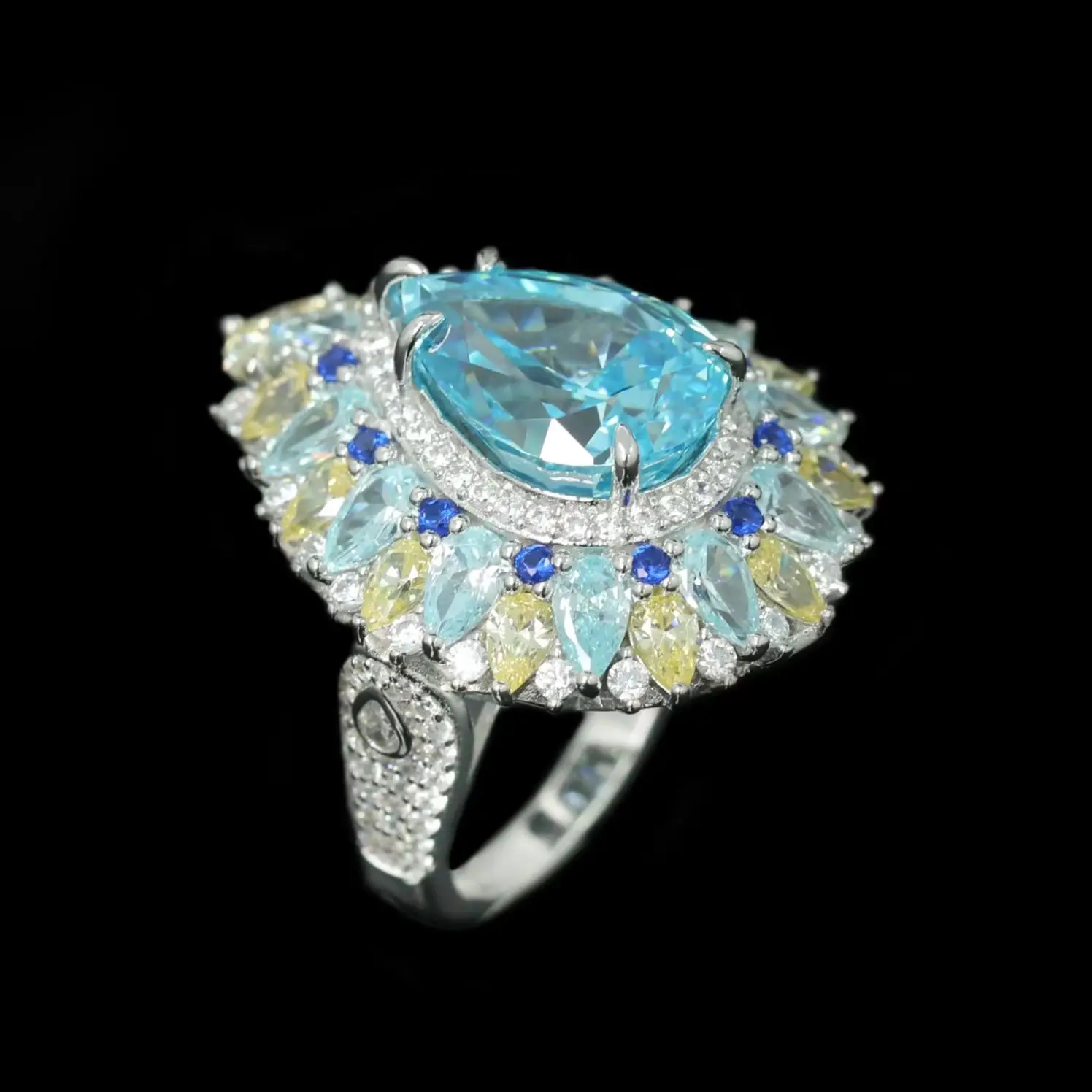 Luxury Artificial Aquamarine Cluster Statement Ring 925 Sterling Silver Women's Multi-gem Halo Cocktail Party Fine Jewelry Gifts
Luxury Artificial Aquamarine Cluster Statement Ring 925 Sterling Silver Women's Multi-gem Halo Cocktail Party Fine Jewelry Gifts