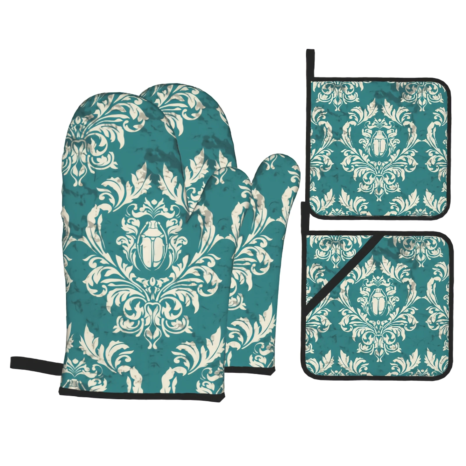 Decorative Pattern Oven Mitts and Pot Holders Sets Heat Resistant 4 Pcs for Safe BBQ Cooking Baking Grilling
Decorative Pattern Oven Mitts and Pot Holders Sets Heat Resistant 4 Pcs for Safe BBQ Cooking Baking Grilling