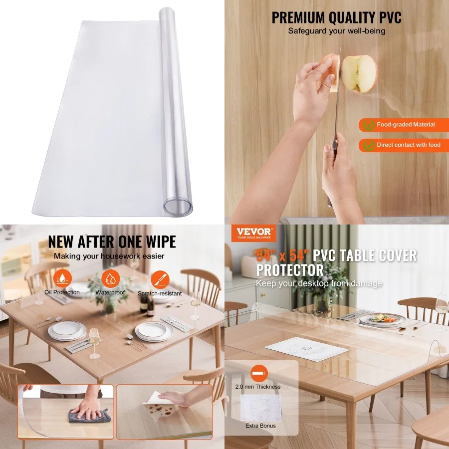 VEVOR PVC Table Protector 54x54 Inch Clear Plastic Desk Protector 2.0mm Thick
VEVOR PVC Table Protector 54x54 Inch Clear Plastic Desk Protector 2.0mm Thick