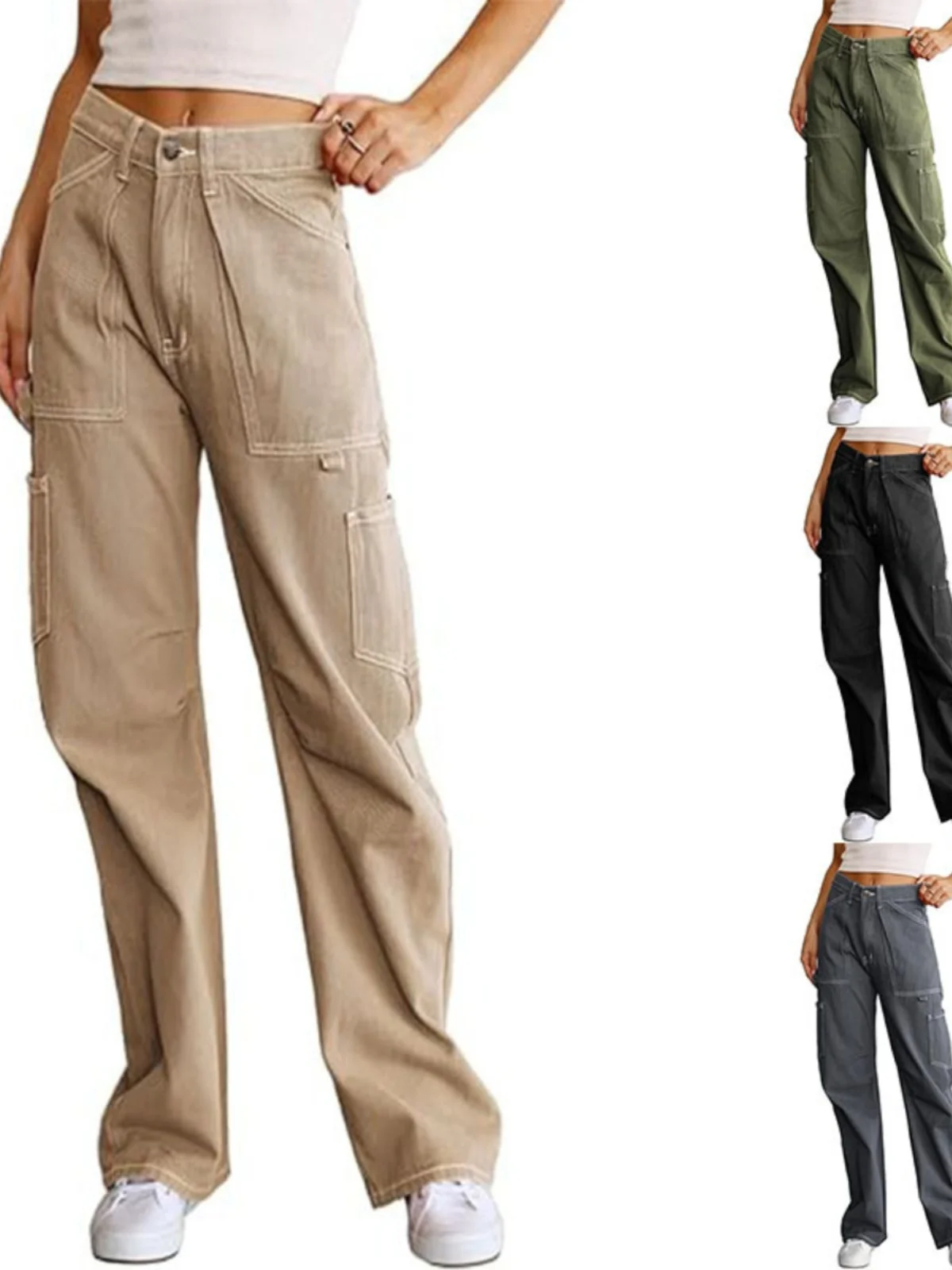 Брюки-карго с высокой талией и прямым кроем, повседневные брюки с низкой талией, укороченные, из полиэстера, тонкие, стандартного кроя
Брюки-карго с высокой талией и прямым кроем, повседневные брюки с низкой талией, укороченные, из полиэстера, тонкие, стандартного кроя