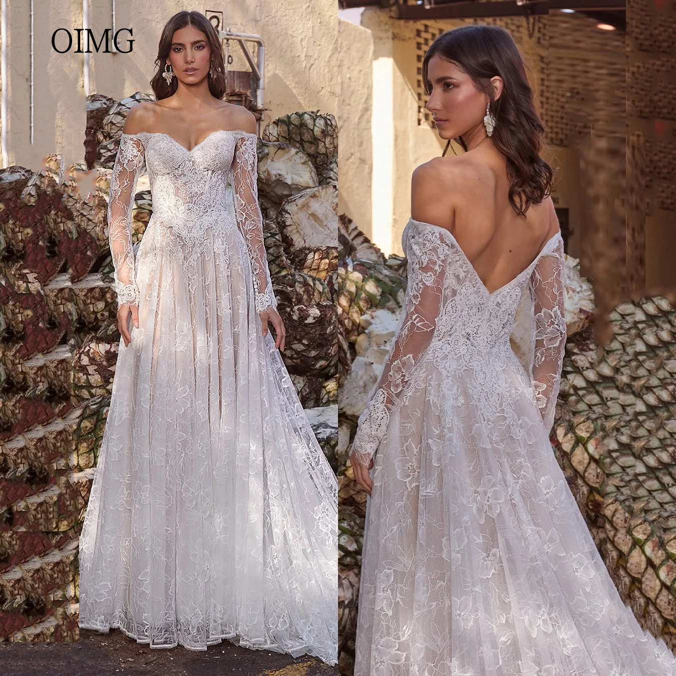 OIMG Elegant Off The Shoulder Wedding Dress A-line Sweetheart Neck Bride Dresses Lace Floor Length Wedding Gowns Customized
OIMG Elegant Off The Shoulder Wedding Dress A-line Sweetheart Neck Bride Dresses Lace Floor Length Wedding Gowns Customized