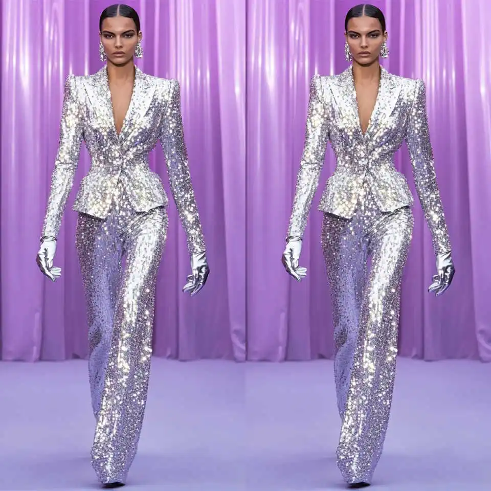Silver Glitter Women Pants Sets Customized Slim Fit Girls Prom Evening Guest Formal Wear Photography Suits
Silver Glitter Women Pants Sets Customized Slim Fit Girls Prom Evening Guest Formal Wear Photography Suits