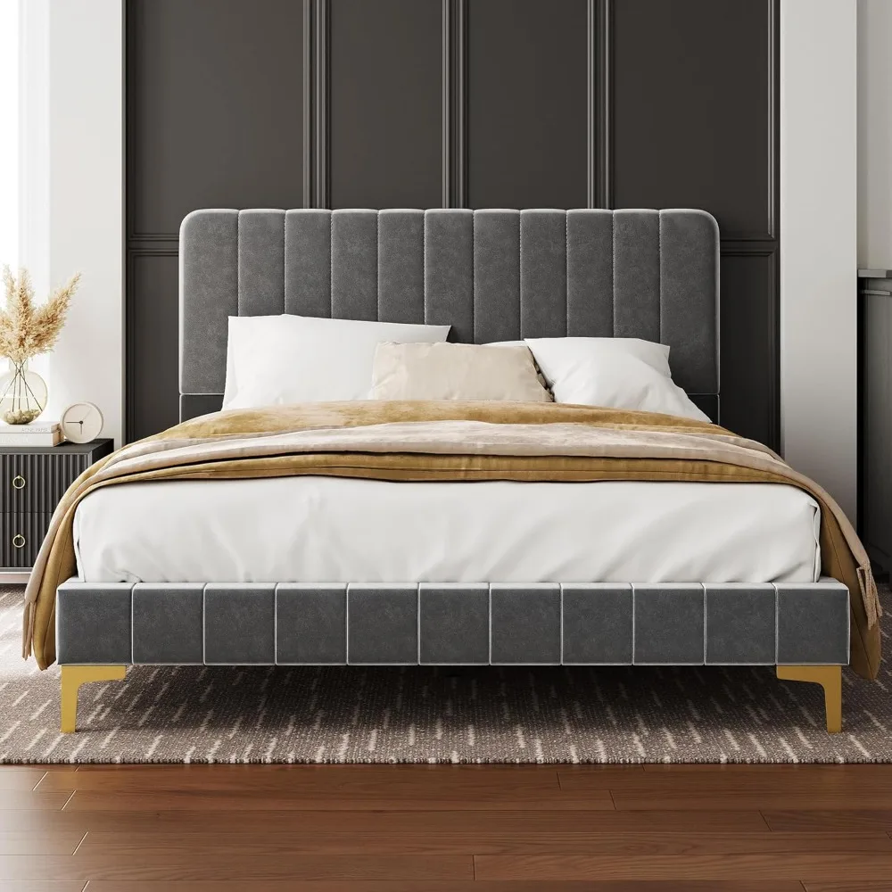 Bed Bases & Frames Noise Free Bedroom Furniture Soft Rounded Corners Modern Velvet Upholstered Platform Bed With Headboard Frame
Bed Bases & Frames Noise Free Bedroom Furniture Soft Rounded Corners Modern Velvet Upholstered Platform Bed With Headboard Frame