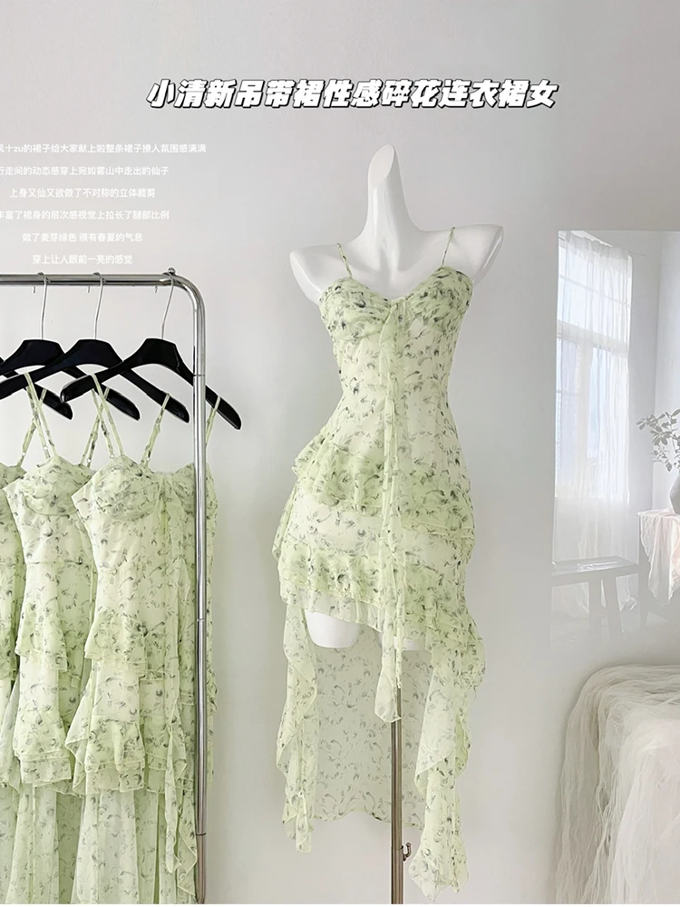 Summer Spaghetti Strap Midi Floral Dress Chiffon Ruffle Women Aesthetic Vintage Cottage Core Frocks Korean Fashion One-Piece New
Summer Spaghetti Strap Midi Floral Dress Chiffon Ruffle Women Aesthetic Vintage Cottage Core Frocks Korean Fashion One-Piece New