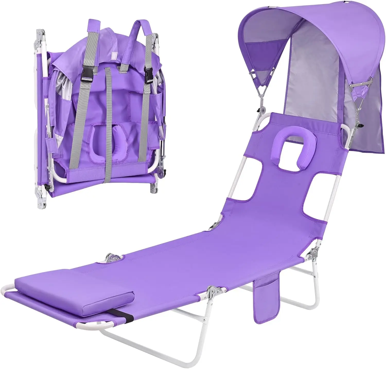 Backpack Beach Tanning Chair with Canopy and Face Hole, 6-Position Folding Lay Out Lounge Chair, UPF 50+ Wind-Resistant Sun Shad
Backpack Beach Tanning Chair with Canopy and Face Hole, 6-Position Folding Lay Out Lounge Chair, UPF 50+ Wind-Resistant Sun Shad