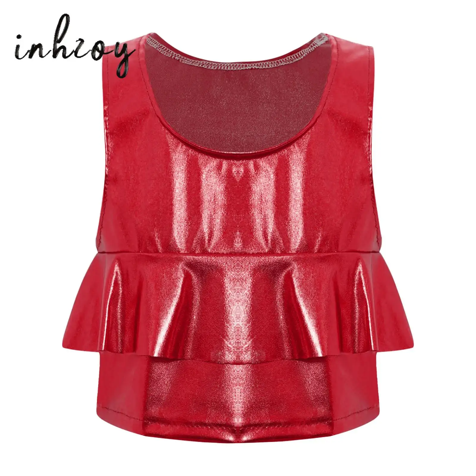 Kids Girls Dance Tops Vest Metallic Ruffled Round Neck Sleeveless Cropped Tank Top for Cheerleading Jazz Dance Stage Performance
Kids Girls Dance Tops Vest Metallic Ruffled Round Neck Sleeveless Cropped Tank Top for Cheerleading Jazz Dance Stage Performance