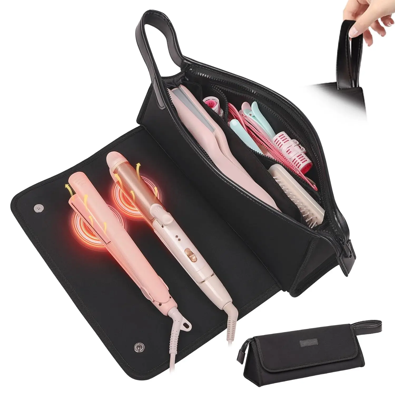 2-in-1 Hair Tools Travel Bag & Heat Resistant Mat, Portable Organizer for Curling Iron, Straightener, Flat Irons, PU Handle, Neoprene, Elegant Black
2-in-1 Hair Tools Travel Bag & Heat Resistant Mat, Portable Organizer for Curling Iron, Straightener, Flat Irons, PU Handle, Neoprene, Elegant Black