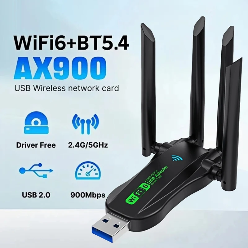 900Mbps WiFi Network Card AX900 USB WiFi Adapter 2in1 Dongle 4-Antenna Wireless Network Card Receiver For PC/Laptop Driver Free
900Mbps WiFi Network Card AX900 USB WiFi Adapter 2in1 Dongle 4-Antenna Wireless Network Card Receiver For PC/Laptop Driver Free
