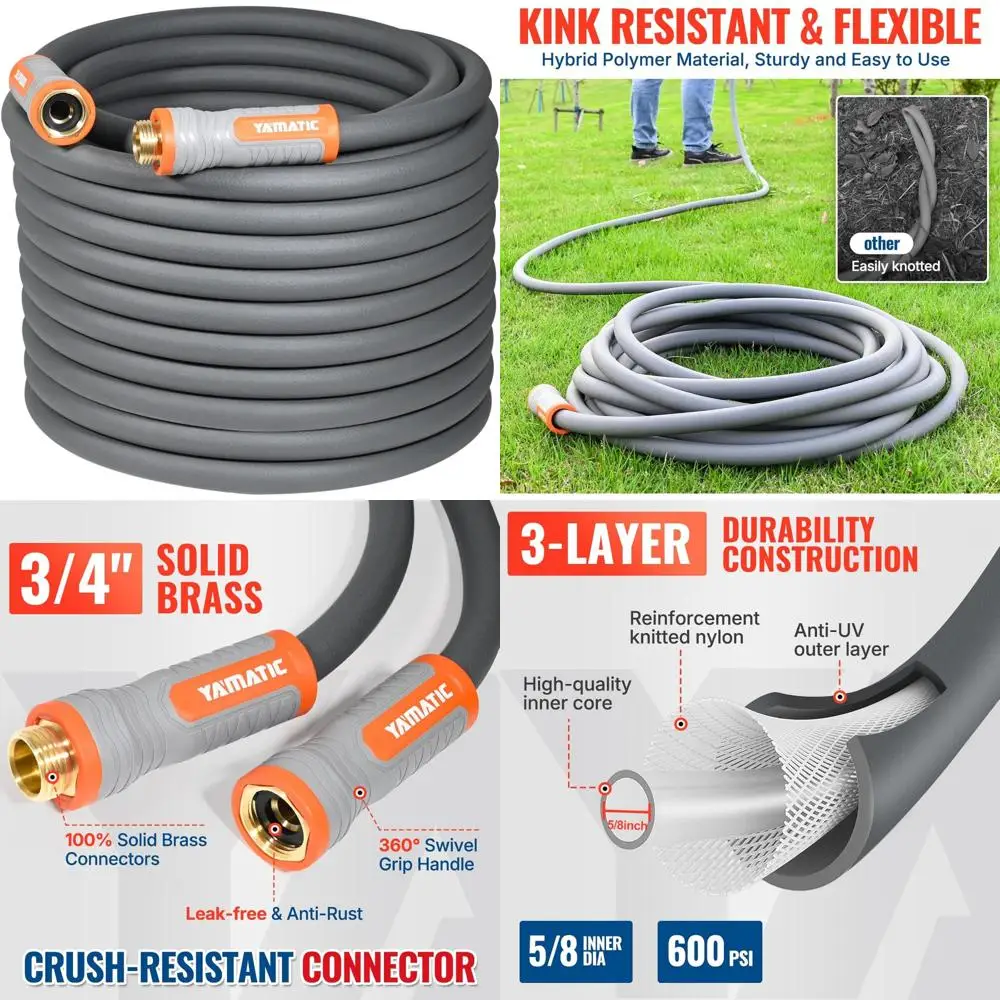 Heavy-Duty Super Flexible Garden Hose 100 Feet Long with Swivel Handle, All-Weather, Lightweight, Burst-Resistant 60 PSI, Suitab
Heavy-Duty Super Flexible Garden Hose 100 Feet Long with Swivel Handle, All-Weather, Lightweight, Burst-Resistant 60 PSI, Suitab