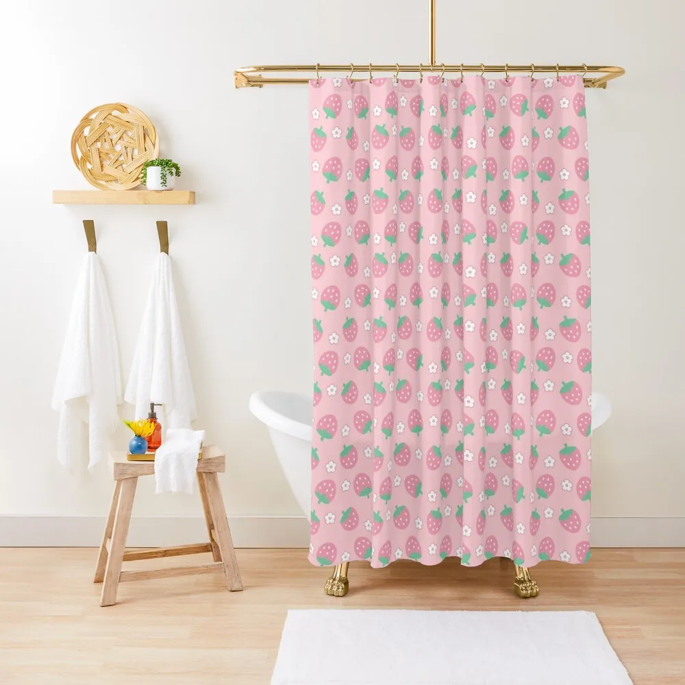 Strawberries Pink White Flowers Sakura Kawaii Cute Pastel Aesthetic Shower Curtain Waterproof Fabric Shower Shower Bath Curtain 
Strawberries Pink White Flowers Sakura Kawaii Cute Pastel Aesthetic Shower Curtain Waterproof Fabric Shower Shower Bath Curtain