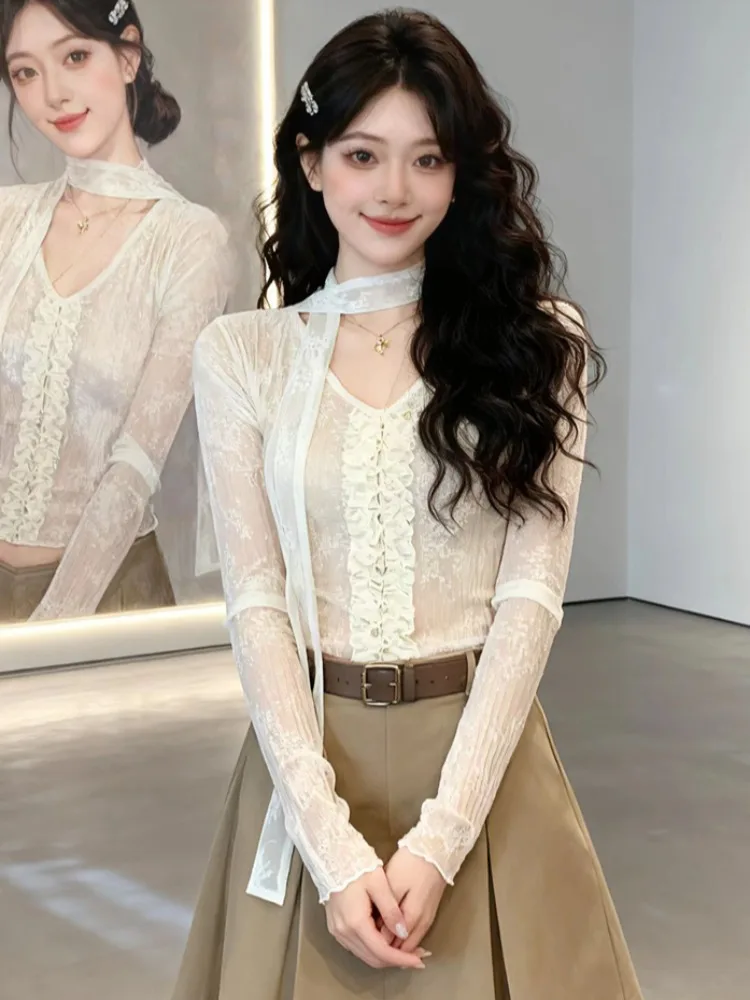 Pure Desire Sexy Lace Pleated Hem Waist Cinching Slimming Long Sleeve T-Shirt Women's Autumn Winter Fashion Trendy Girl Style
Pure Desire Sexy Lace Pleated Hem Waist Cinching Slimming Long Sleeve T-Shirt Women's Autumn Winter Fashion Trendy Girl Style