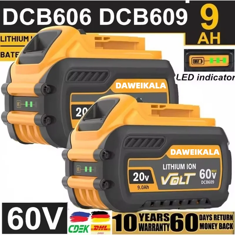 For Dewalt DCB609 60V MAX Flexvolt Battery 9000mAh Battery Compatible DCB547-XJ DCB606 DCB200 DCB182 DCB204 Power Tool Battery
For Dewalt DCB609 60V MAX Flexvolt Battery 9000mAh Battery Compatible DCB547-XJ DCB606 DCB200 DCB182 DCB204 Power Tool Battery