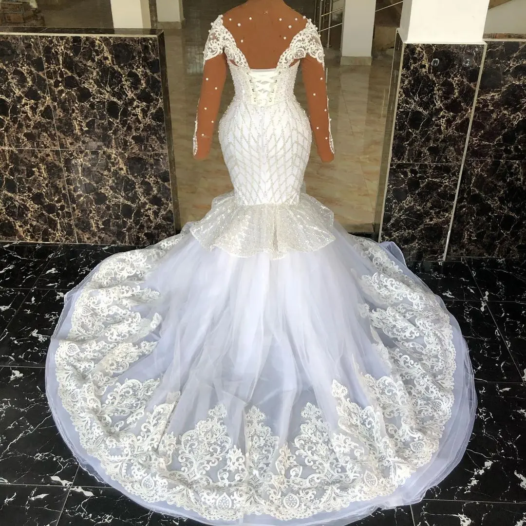 Customized Plus Size Arabic Aso Ebi Luxurious Mermaid Sparkly Wedding Dress Sheer Neck Lace Bridal Gowns Dresses
Customized Plus Size Arabic Aso Ebi Luxurious Mermaid Sparkly Wedding Dress Sheer Neck Lace Bridal Gowns Dresses