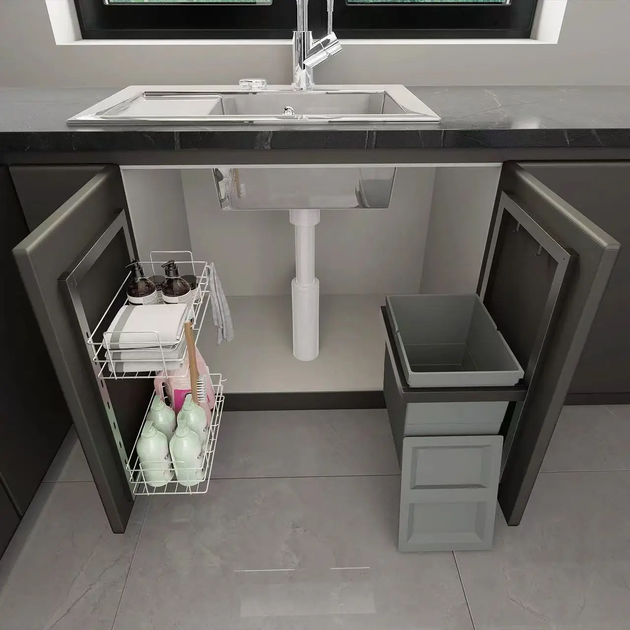 Cabinet sink hidden trash can, cabinet inner storage basket, kitchen double shelf storage basket
Cabinet sink hidden trash can, cabinet inner storage basket, kitchen double shelf storage basket