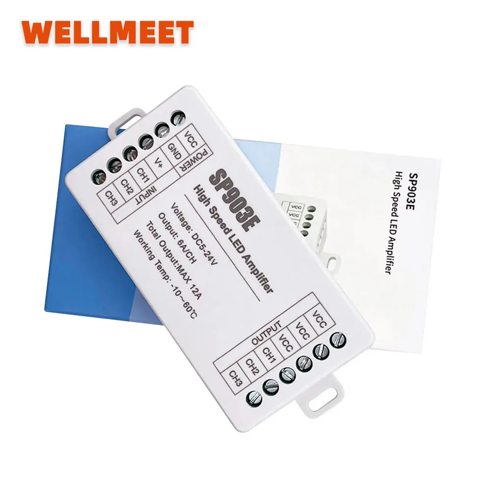 SP903E High Speed LED PWM Amplifier 3-Channel Controller Max. 12A DC 5-24V RGB Strip Extender Stable Dimming Signal Transmission
SP903E High Speed LED PWM Amplifier 3-Channel Controller Max. 12A DC 5-24V RGB Strip Extender Stable Dimming Signal Transmission