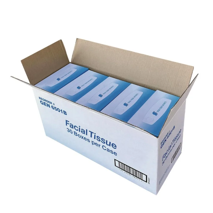 Facial Tissue, 2-Ply, White, Flat Box, 100 Sheets/Box, 30 Boxes/Carton
Facial Tissue, 2-Ply, White, Flat Box, 100 Sheets/Box, 30 Boxes/Carton