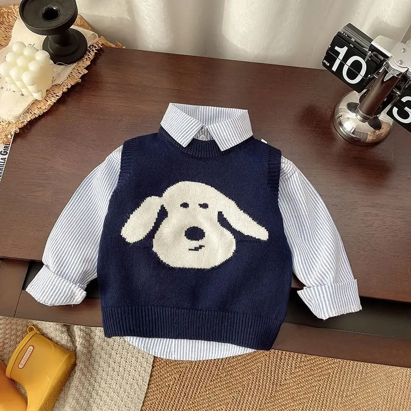 Children's shirt Spring and Autumn Korean version boys' pullover round neck cartoon anime knitted vest+shirt 2-piece set
Children's shirt Spring and Autumn Korean version boys' pullover round neck cartoon anime knitted vest+shirt 2-piece set