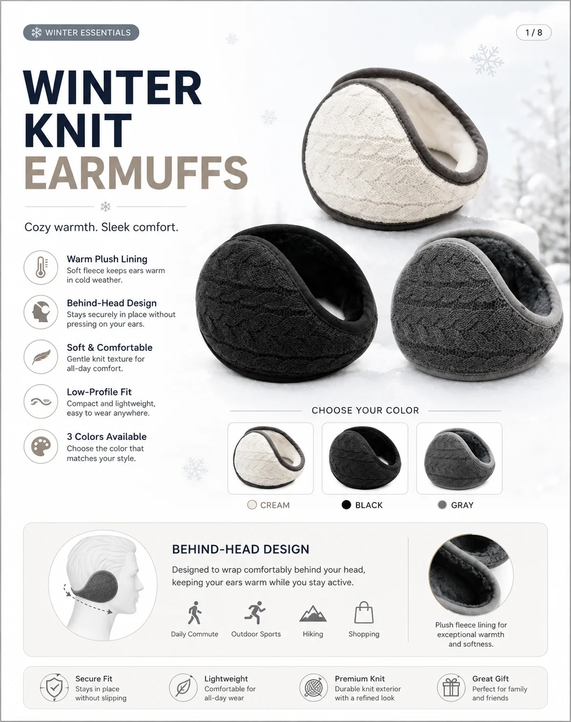 Winter Knit Earmuffs Behind Head Ear Warmers Plush Fleece Ear Covers Low Profile Unisex Cold Weather Outdoor Winter Wear for All
Winter Knit Earmuffs Behind Head Ear Warmers Plush Fleece Ear Covers Low Profile Unisex Cold Weather Outdoor Winter Wear for All