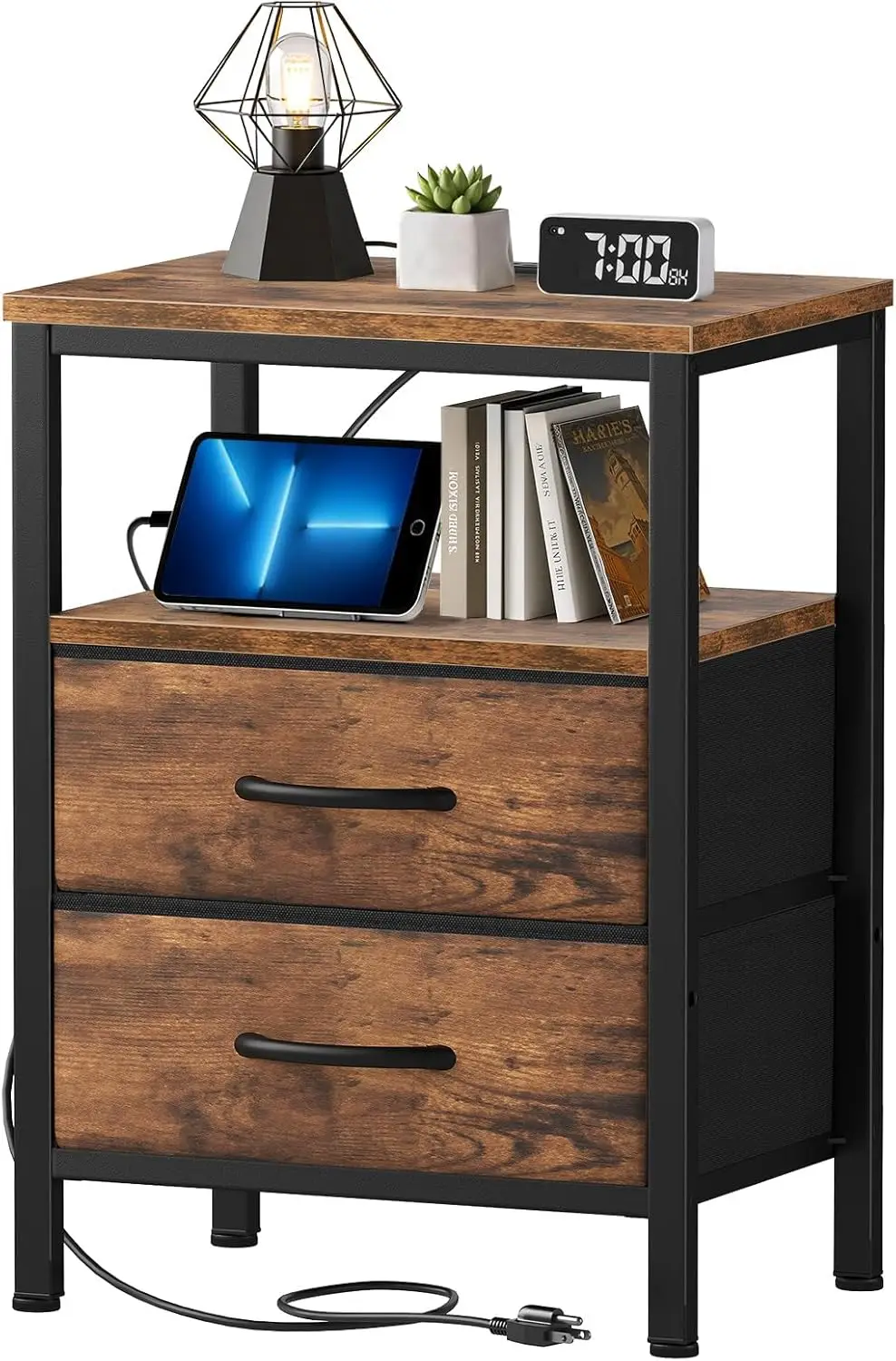 Nightstand with Charging Station, Bedside Table with USB Ports & Outlets, Small Dresser End Table with 2 Fabric Drawer and Op
Nightstand with Charging Station, Bedside Table with USB Ports & Outlets, Small Dresser End Table with 2 Fabric Drawer and Op