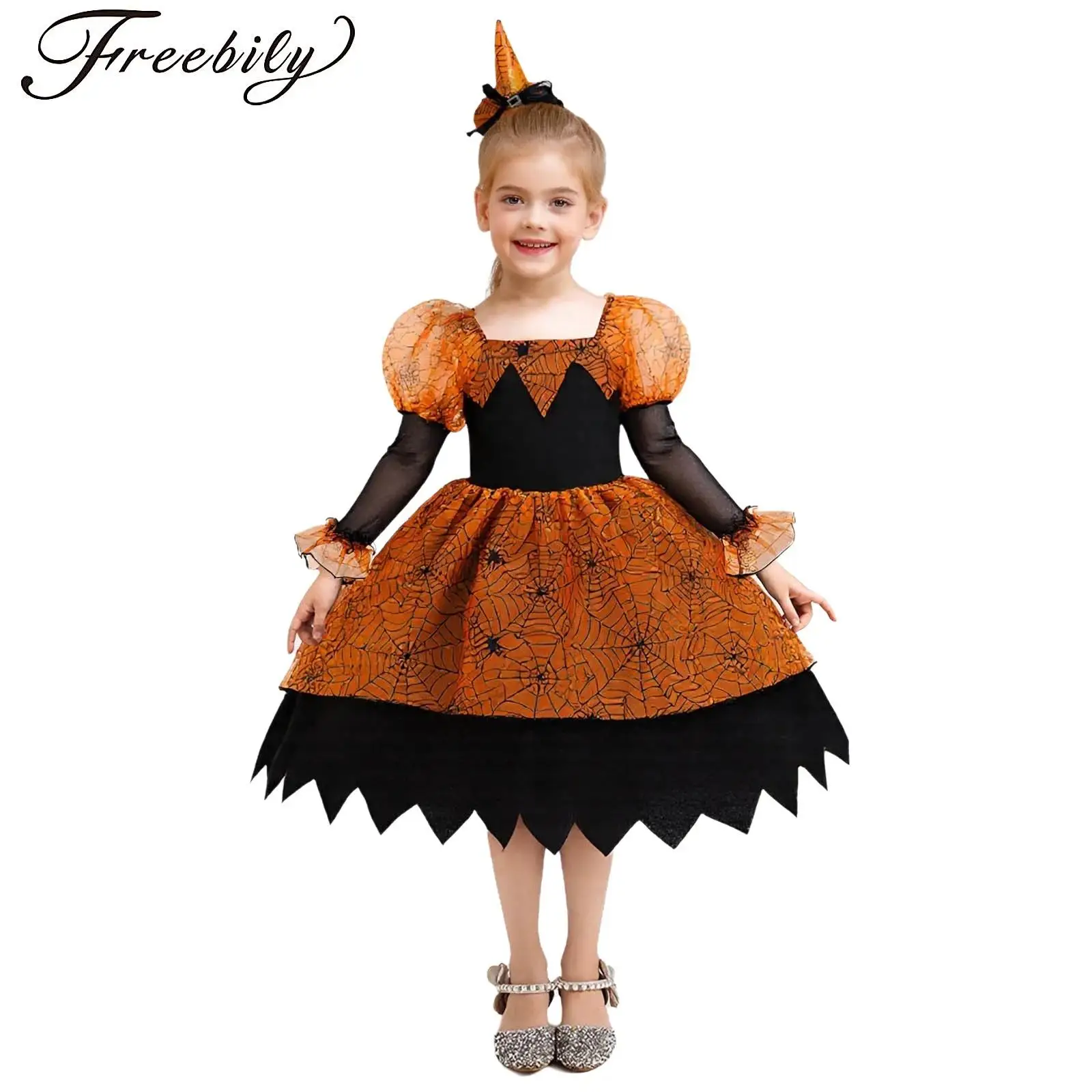 Girls Pumpkin Costume Halloween Witch Cosplay Cartoon Print Tulle Tutu Dress Spider Web Print Dress for Performance Fancy Ball
Girls Pumpkin Costume Halloween Witch Cosplay Cartoon Print Tulle Tutu Dress Spider Web Print Dress for Performance Fancy Ball