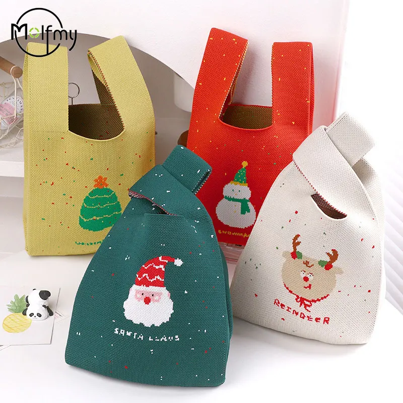 Christmas Storage Bags Knot Wrist Handbag Santa Claus Snowman Elk Handmade Knit Handbags Casual Tote Bag Reusable Shopping Bags 
Christmas Storage Bags Knot Wrist Handbag Santa Claus Snowman Elk Handmade Knit Handbags Casual Tote Bag Reusable Shopping Bags