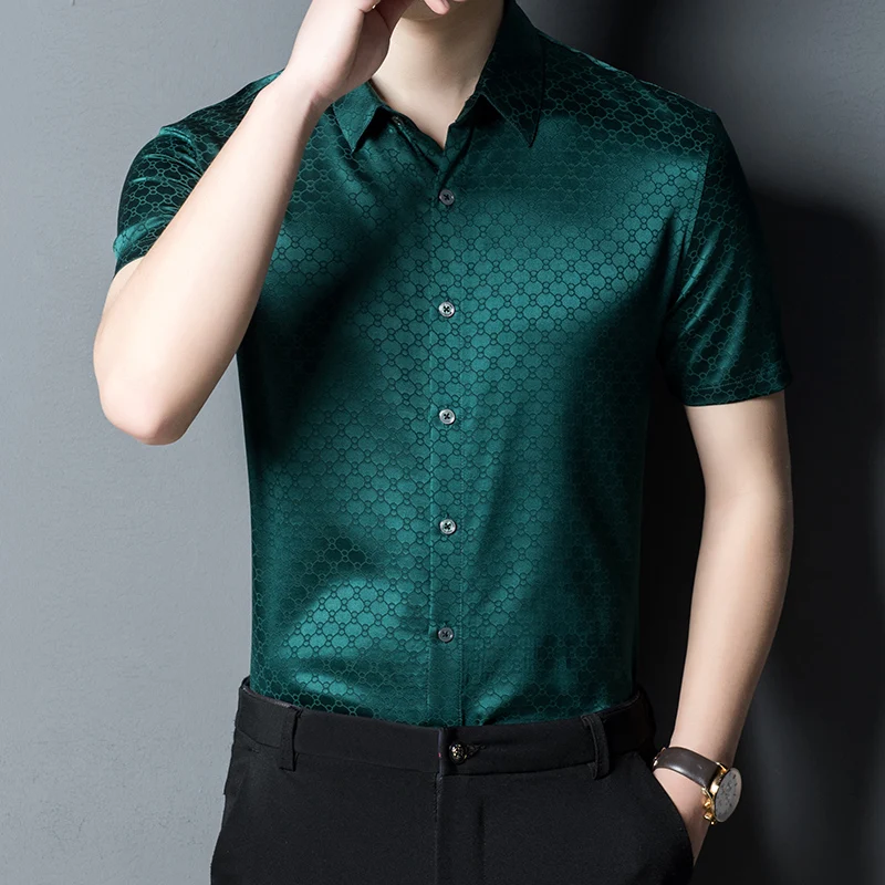 High Quality Blackish Green Real Silk Jacquard Shirts For Mens Luxury Clothing Smooth Satin Summer Dress For Stout Cozy Oversize
High Quality Blackish Green Real Silk Jacquard Shirts For Mens Luxury Clothing Smooth Satin Summer Dress For Stout Cozy Oversize