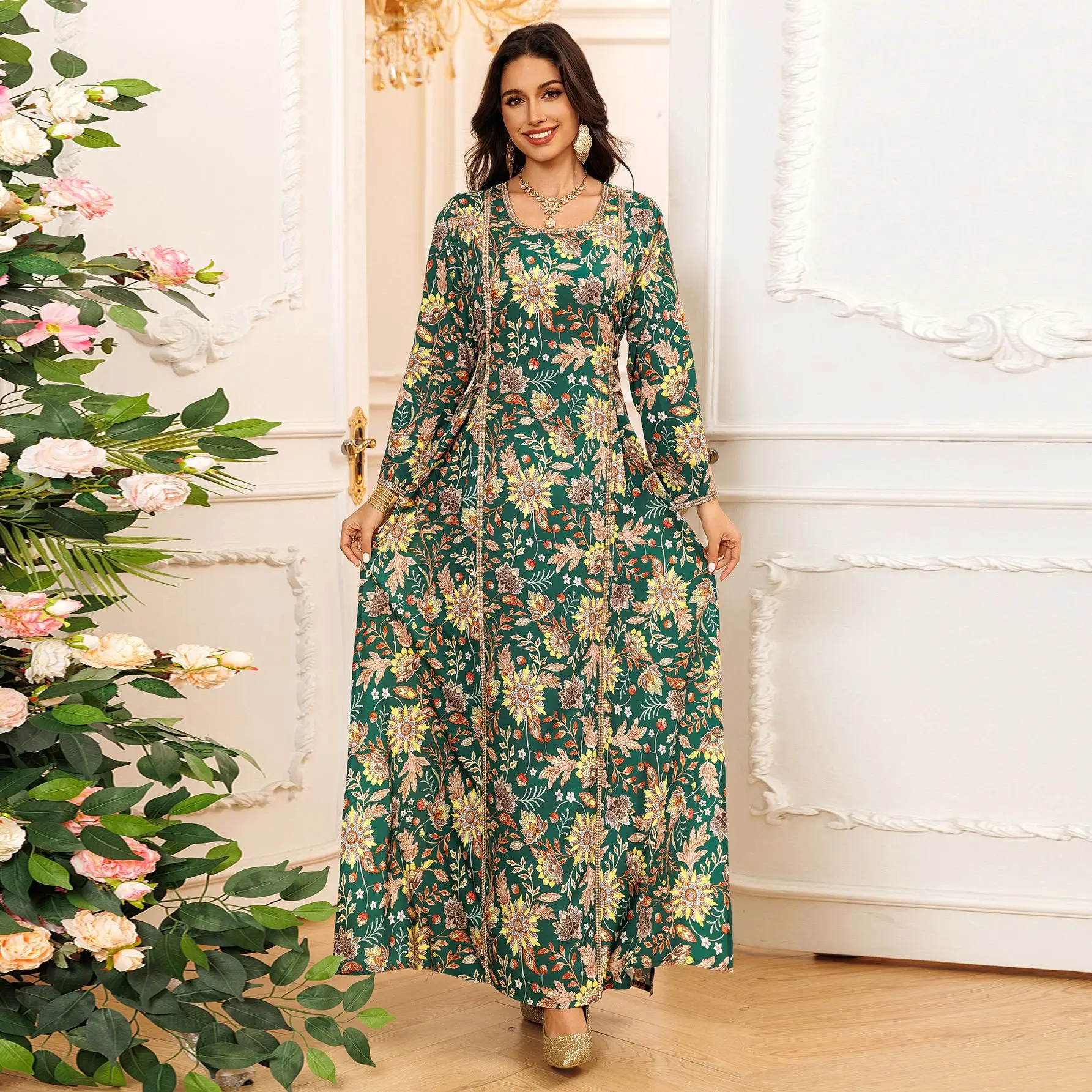 Green Floral Abaya Muslim Kimono Prayer Clothing Woman Elegant Luxury Fashion Long Prom Dresses Diamond Party Outfits Maxi Dress
Green Floral Abaya Muslim Kimono Prayer Clothing Woman Elegant Luxury Fashion Long Prom Dresses Diamond Party Outfits Maxi Dress