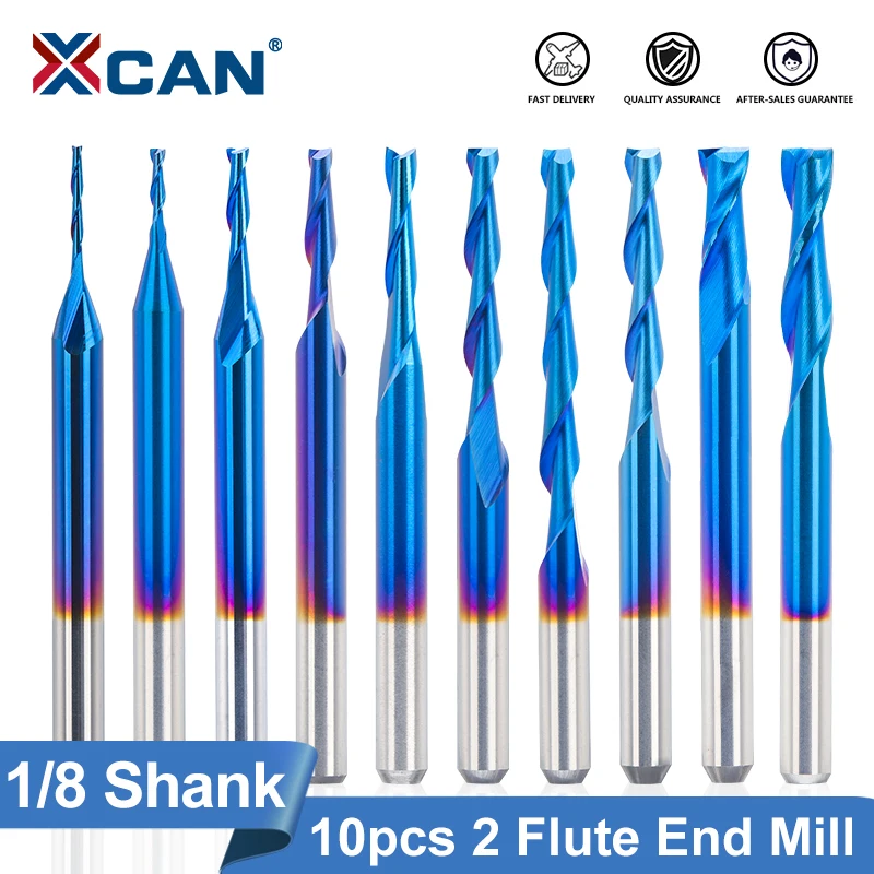 XCAN Up Cut Router Bit 2 Flute 10pcs Flat Carbide End Mill Set 1/8(3.175mm) Shank Spiral Milling Cutter for CNC Tool
XCAN Up Cut Router Bit 2 Flute 10pcs Flat Carbide End Mill Set 1/8(3.175mm) Shank Spiral Milling Cutter for CNC Tool