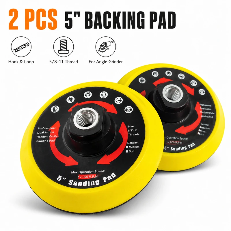 2Pcs 5 Inch Hook and Loop Backing Pad for Angle Grinder, 5/8-11 Thread Foam Sanding Disc Pad, Buffing Polishing Tool for Wood Me
2Pcs 5 Inch Hook and Loop Backing Pad for Angle Grinder, 5/8-11 Thread Foam Sanding Disc Pad, Buffing Polishing Tool for Wood Me