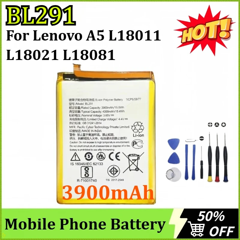 BL291 3900mAh 3.85V Portable Battery for Lenovo A5 L18021 L18011 L18081 Replacement Mobile Phone Batteries+ Tools 
BL291 3900mAh 3.85V Portable Battery for Lenovo A5 L18021 L18011 L18081 Replacement Mobile Phone Batteries+ Tools
