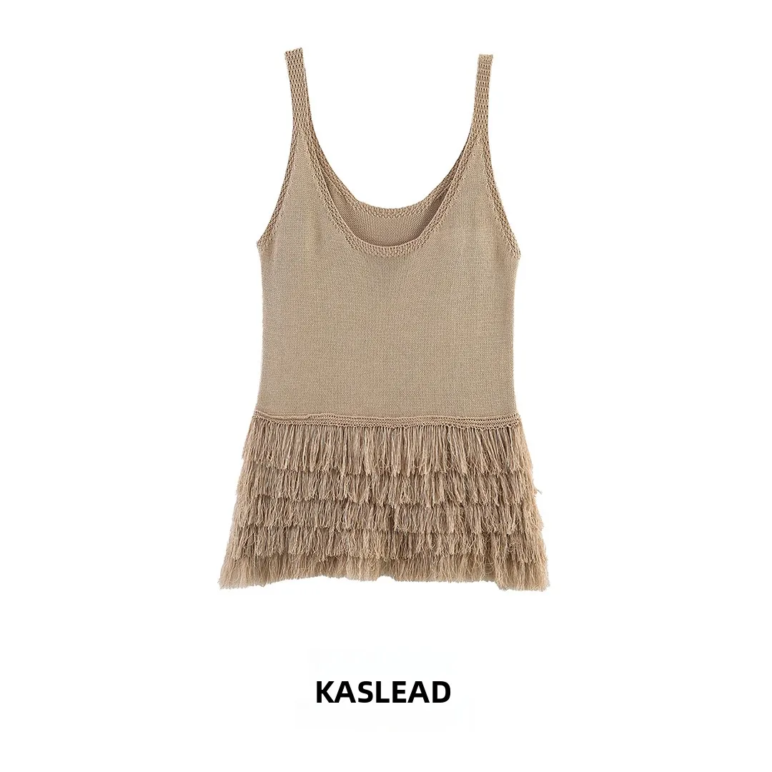 KASLEAD New Women's Fashion Simple Knitted Tassel Decorated Top Polyester Fiber round Neck Loose Fit Summer Outerwear
KASLEAD New Women's Fashion Simple Knitted Tassel Decorated Top Polyester Fiber round Neck Loose Fit Summer Outerwear