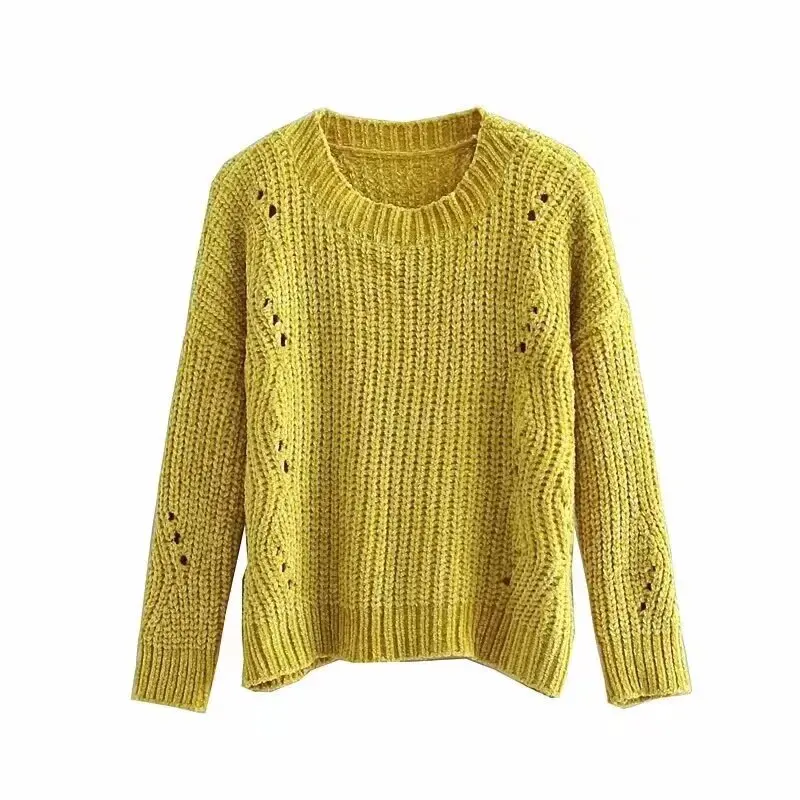 Fashionable casual chenille solid color knitted cable sweater with round neck IKSX
Fashionable casual chenille solid color knitted cable sweater with round neck IKSX