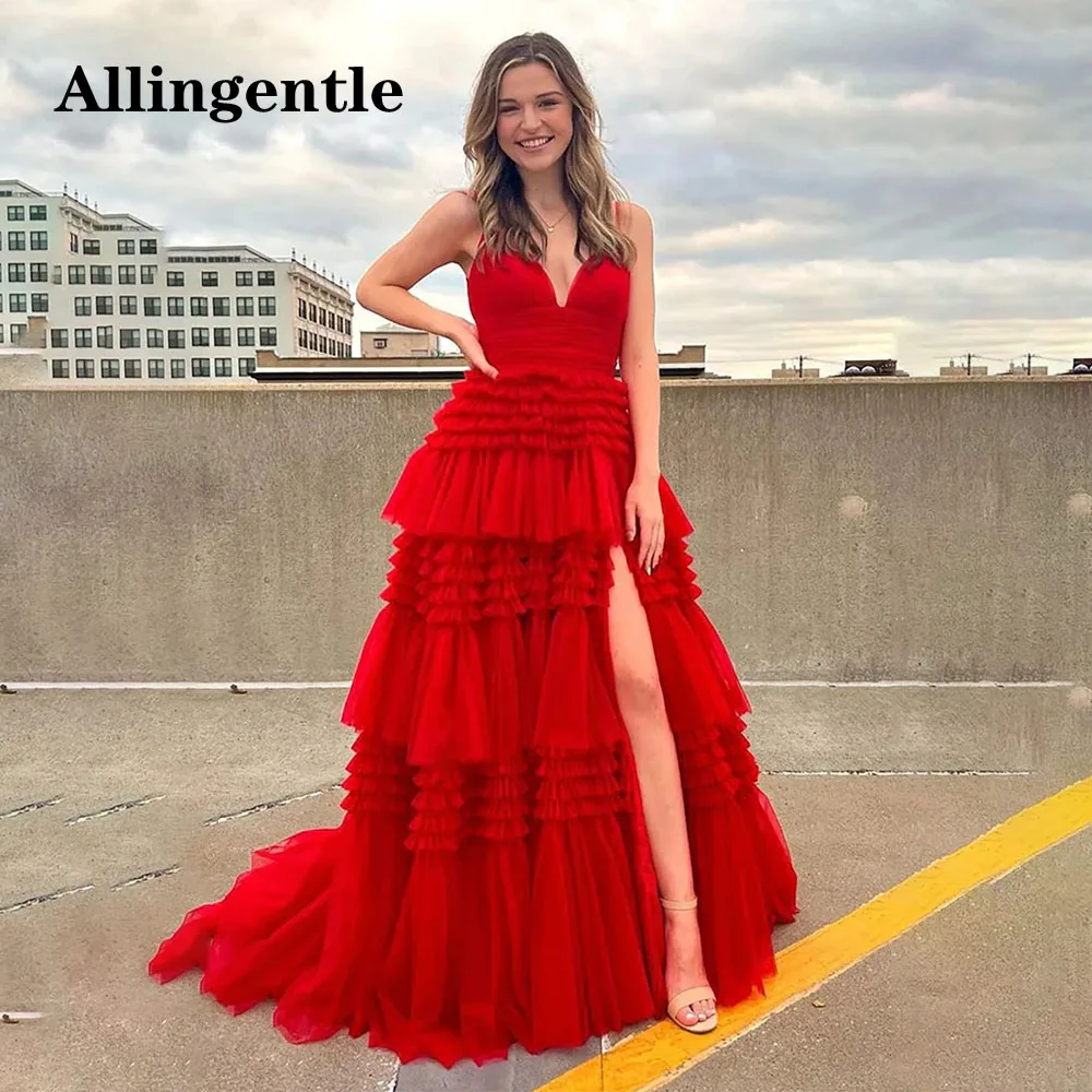 Allingentle Spaghetti Straps A-line Long Prom Dresses for Women Party Tiered Tulle Formal Evening Gowns with Slit Customized
Allingentle Spaghetti Straps A-line Long Prom Dresses for Women Party Tiered Tulle Formal Evening Gowns with Slit Customized