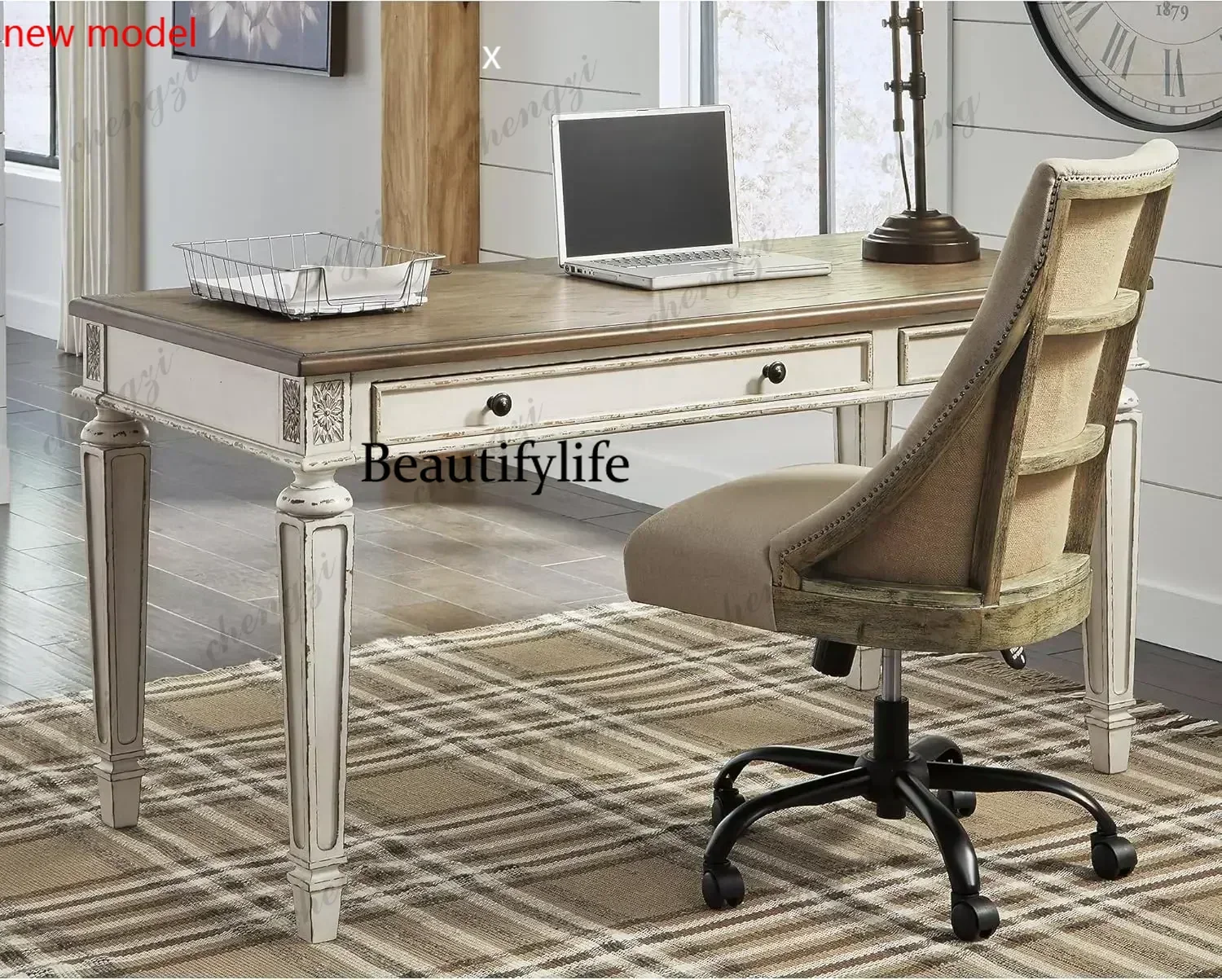 Realyn Farmhouse 60" Home Office Desk with USB Charging, Chipped WhiteN138
Realyn Farmhouse 60" Home Office Desk with USB Charging, Chipped WhiteN138